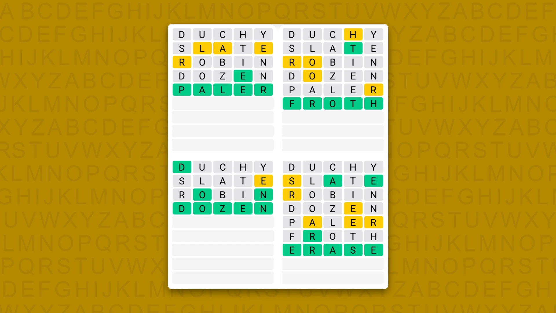 Quordle answers for game 1717 on a yellow background