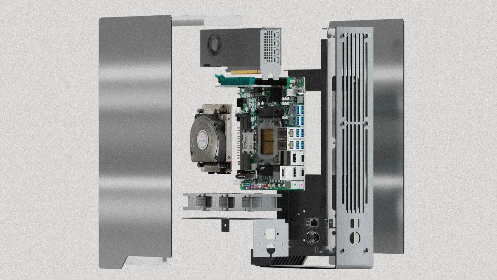 Ghost Core AI PC case shown removed, with the components on display